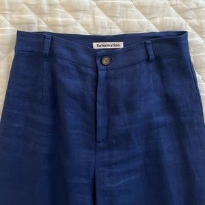 Reformation Blue Linen Culottes, Size 0